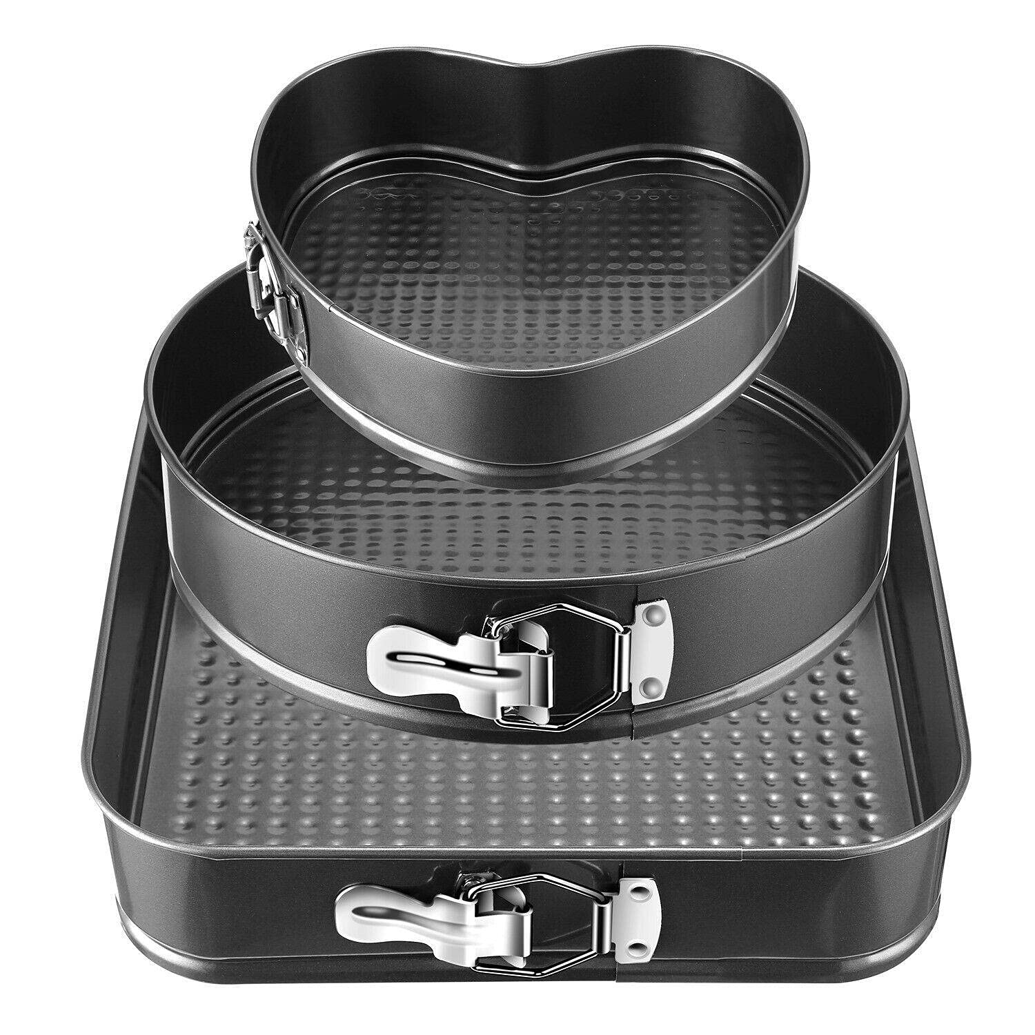 3-Piece Non-Stick Springform Cake Pan Set - Heart, Square, Round Baking Pans for Cakes, Cheesecakes & More | Premium Bakeware for Home Bakers | Perfect for Birthdays, Weddings & Holiday Baking
