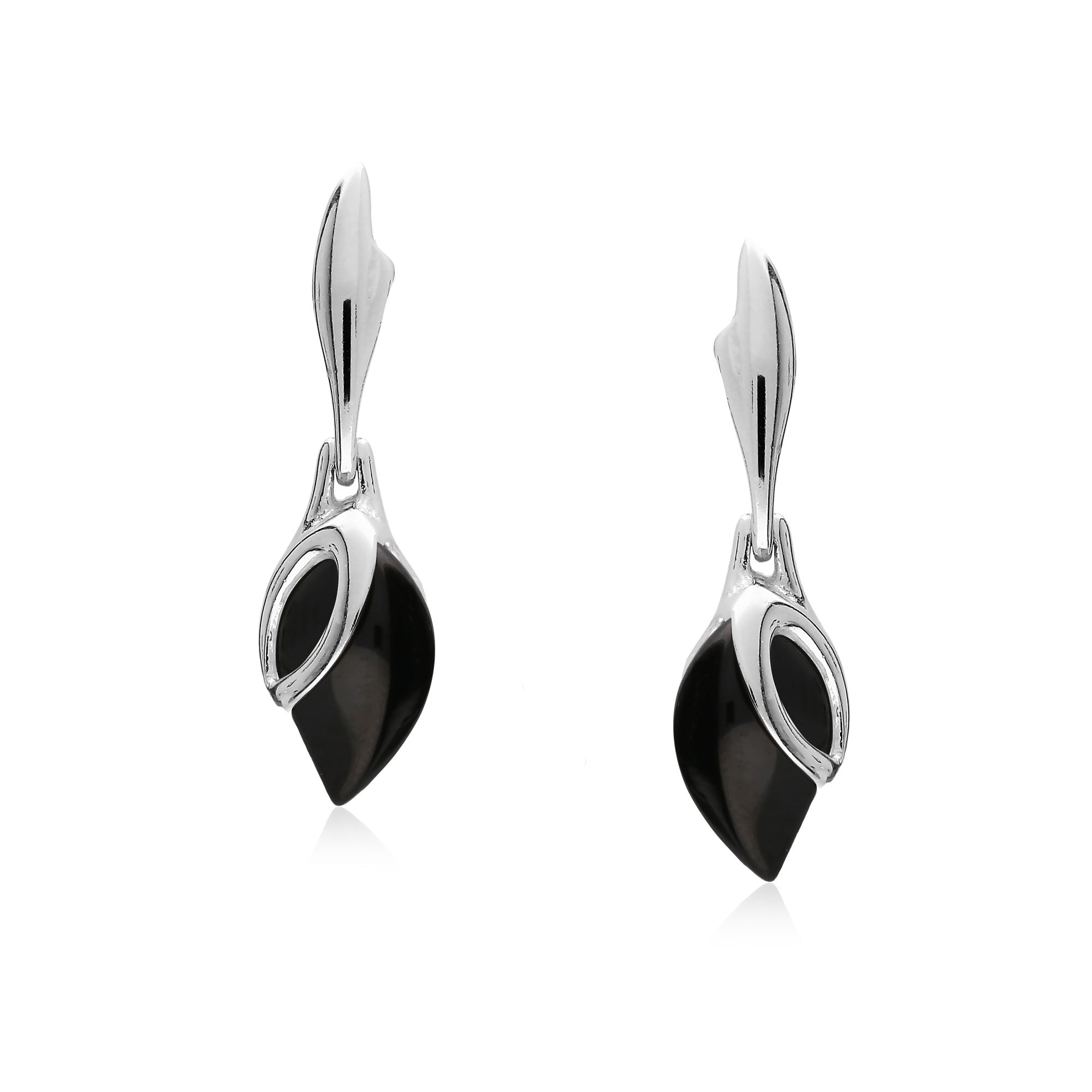 Whitby Jet Teardrop Leaf Drop Earrings - Sterling Silver Dangle Earrings for Women, Elegant & Lightweight - Perfect for Weddings, Parties & Everyday Wear