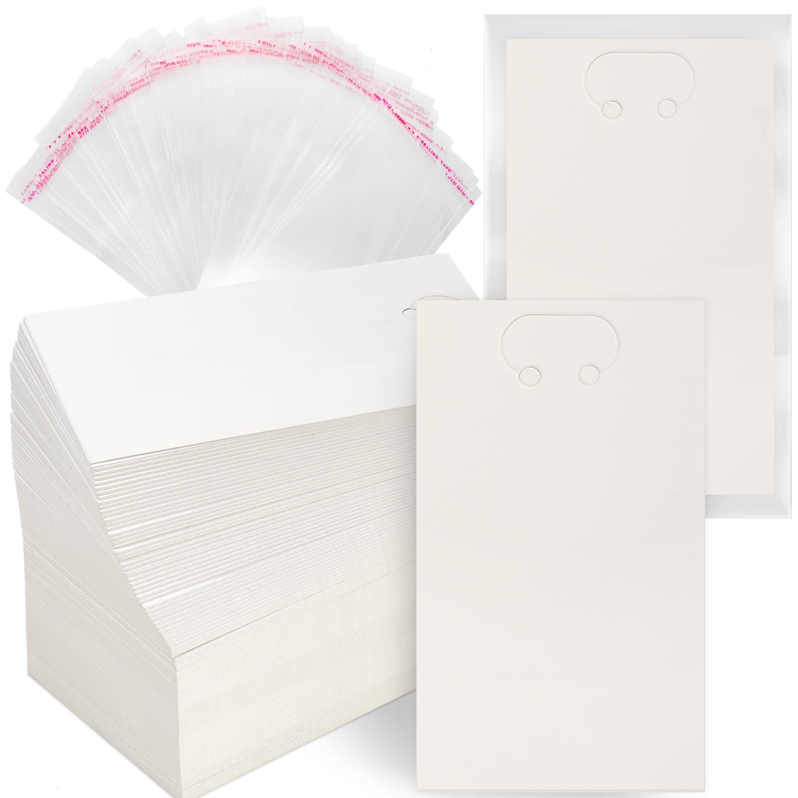 400 Pcs White Keychain Display Cards with Clear Self-Sealing Bags (2.8