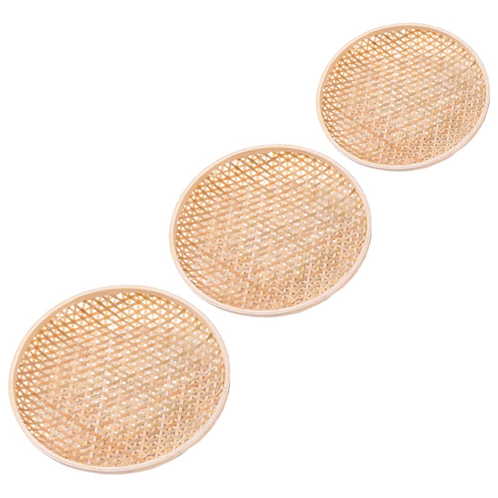 Hemoton 3-Piece Bamboo Fruit Tray Set - Eco-Friendly Food Storage Container for Kitchen, Dining & Picnic - Perfect for Serving Snacks, Fruits, and Appetizers at Home or Outdoor Gatherings
