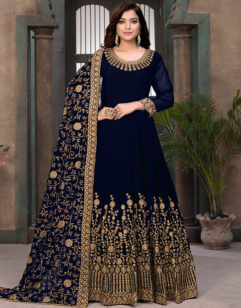 Elegant Blue Faux Georgette Anarkali Dress for Women - Perfect for Weddings, Parties & Festive Occasions