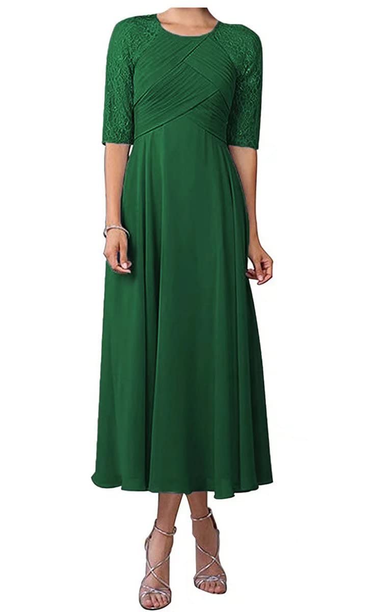 Elegant Plus Size Mother of The Bride Dress for Wedding - Tea Length Formal Evening Gown in Green, Size 24W - Perfect for Wedding Ceremonies, Receptions & Special Occasions