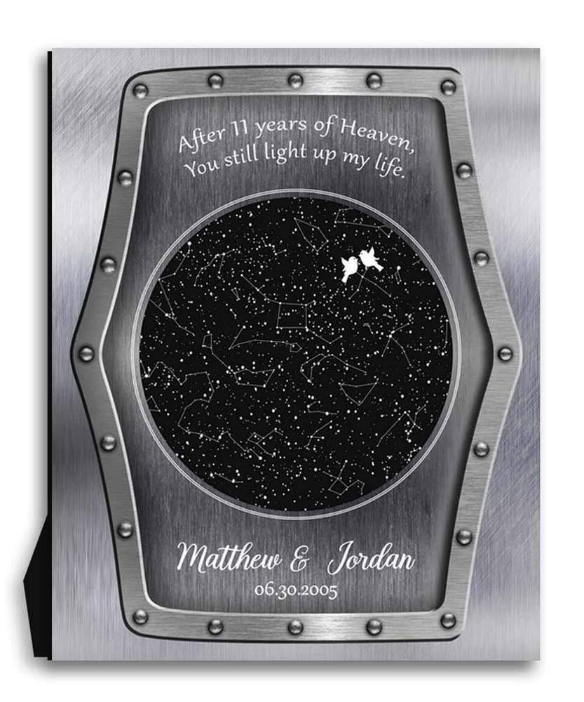 8x10 Custom Metal Star Map Art Print - Personalized 11 Year Anniversary Gift with Constellations & Night Sky Design - Includes Deluxe Velvet Tabletop Stand & Gift Wrapping (LTC-M1747) - Perfect for Wedding Anniversaries, Romantic Gifts, Home Decor, and Office Display