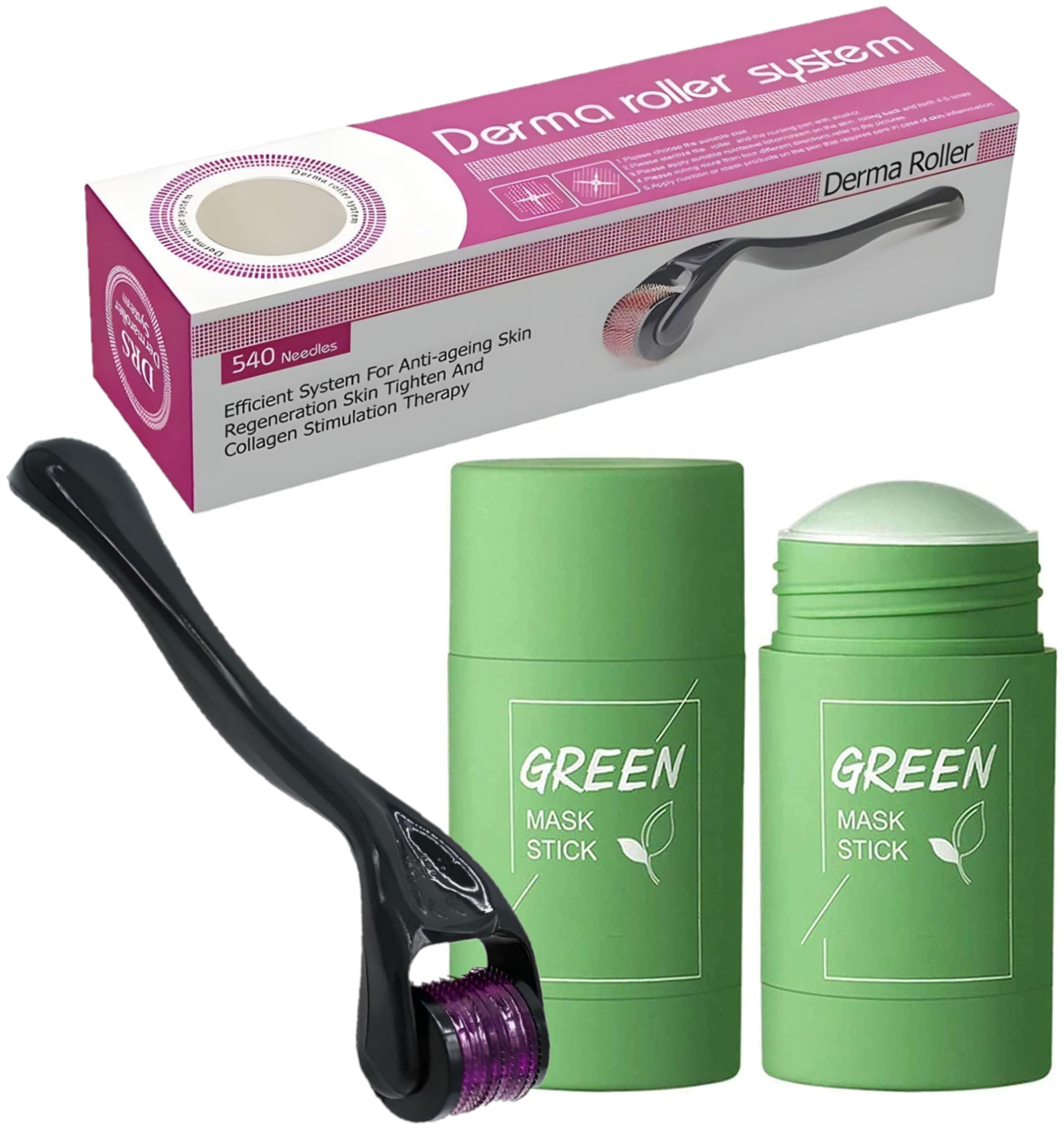 N.Y.N BEAUTY Professional Derma Roller & Green Tea Face Mask Set - Skin Rejuvenation & Contouring Treatment for Anti-Aging & Glowing Skin | Perfect for Home Spa & Night Skincare Routine