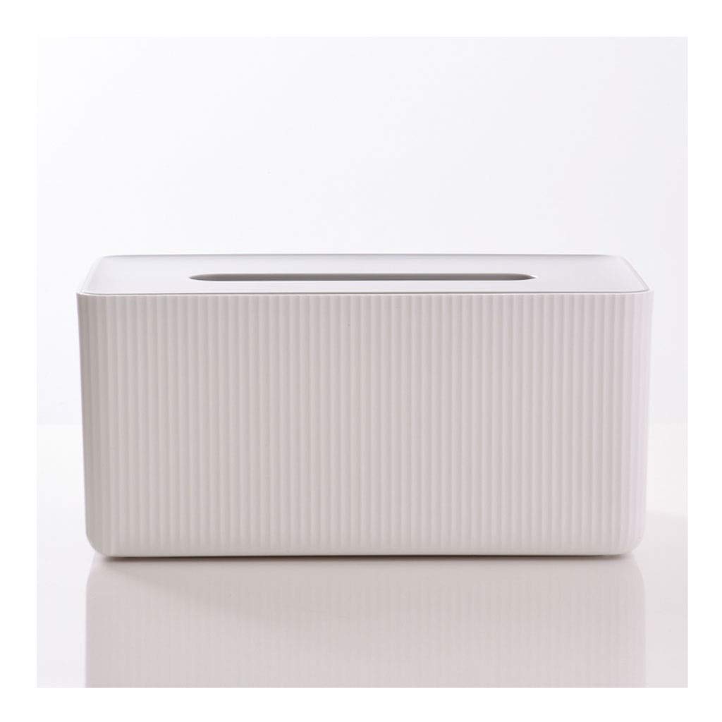 TOMYEUS Tissue Box Holder with Lid - White Striped Paper Tissue Storage Box for Living Room, Bedroom, Bathroom | Simple Household Pumping Tissue Dispenser for Home & Office Use