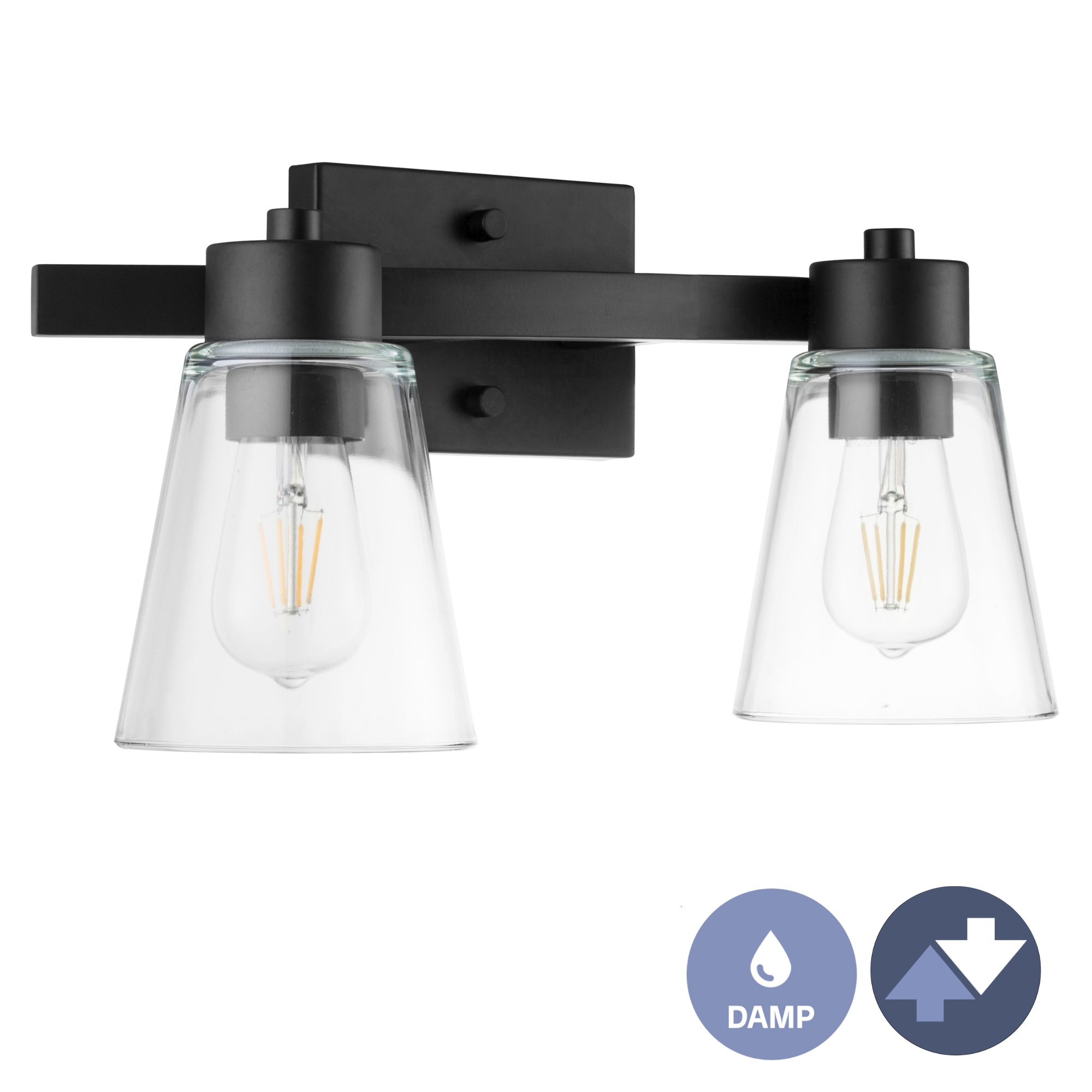 Fairendale Matte Black Vanity Light with Clear Glass - 2 Light Bathroom Sconce for Bedroom & Dressing Room Mirror Lighting