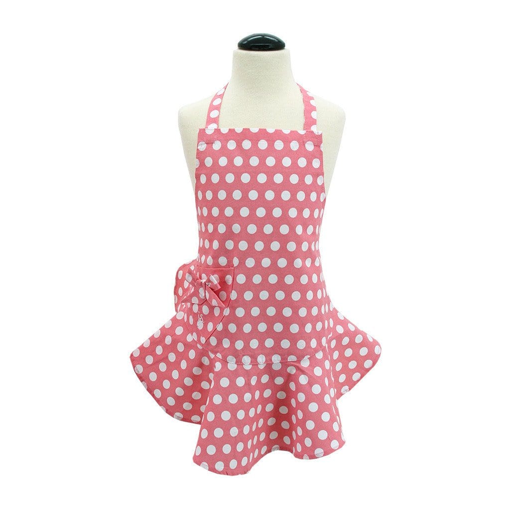 Jessie Steele Kids Apron - Pink Polka Dot Design, Adjustable Waist Tie, Washable Cotton, Perfect for Baking, Cooking & Arts & Crafts Activities