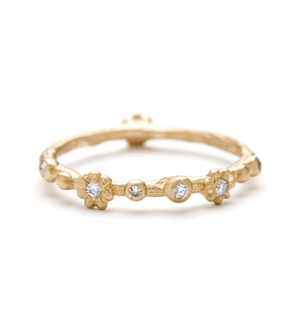 Gold Branch Textured Flowers and Pods Stacking Ring - Elegant Boho Jewelry for Women, Perfect for Layering and Everyday Wear