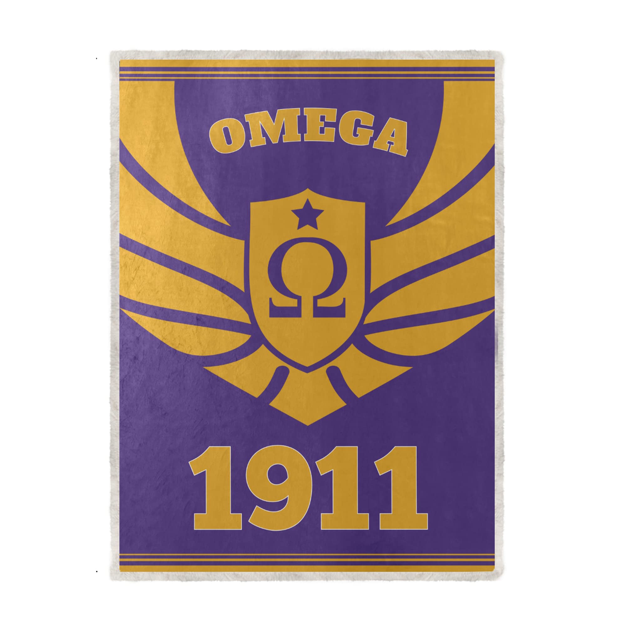 Bad Bananas BB Greek Omega Psi Phi Fraternity Sherpa Lined Flat Blanket - Big Omega Design - Official Licensed Merchandise - Perfect for College Dorm, Greek Events & Fraternity Gifts