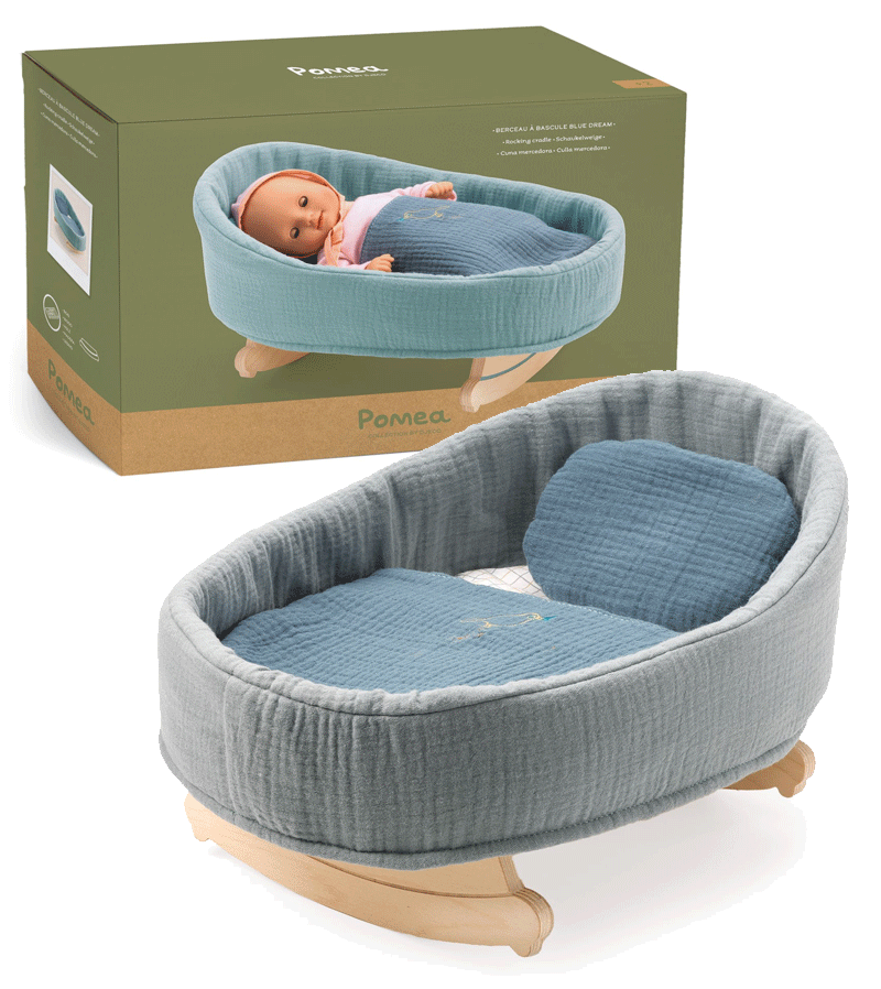 Djeco Pomea Rocking Cradle - Wooden Baby Rocking Chair with Safety Rails | Perfect for Nursery, Bedroom & Playroom Decor | Gift for Newborns & Toddlers