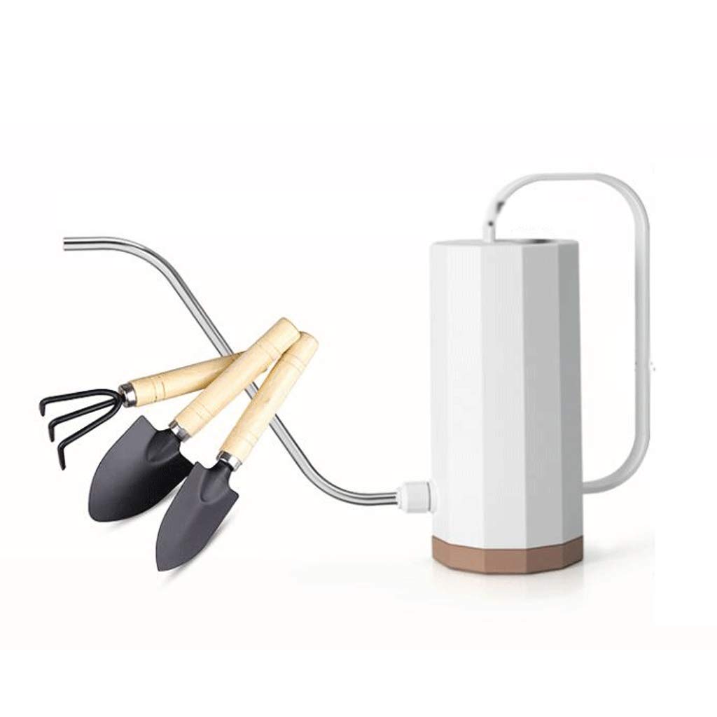 YBYB 1.2L Plastic Watering Can with Long Stainless Steel Spout - Perfect for Garden, Succulents & Indoor Plants (White, 3-Piece Set) | Ideal for Precise Watering of Delicate Flowers and Small Potted Plants