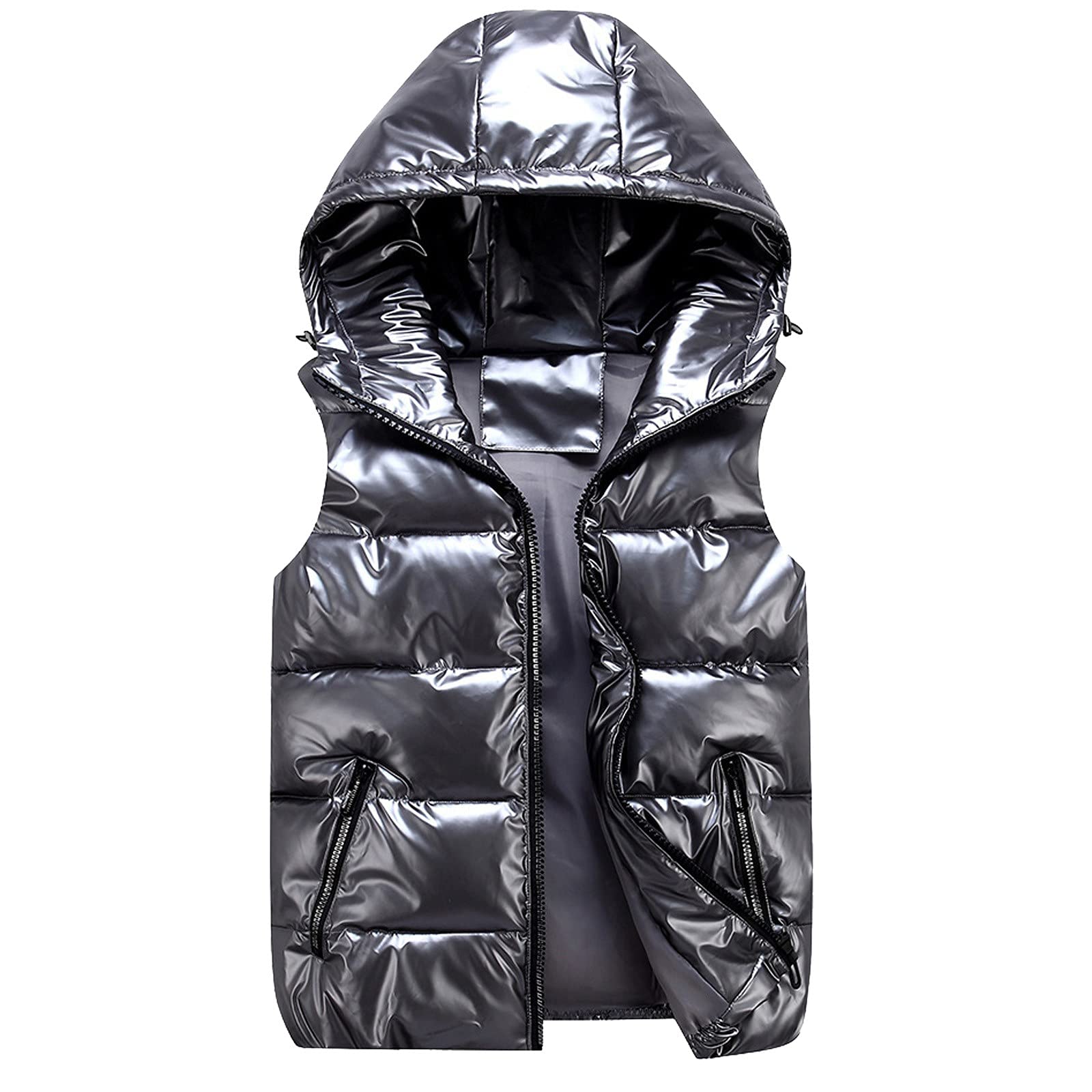 Unisex Casual Solid Color Vest Coat with Zipper Pockets - Loose Sleeveless Hooded Jacket for Outdoor Hiking, Travel & Streetwear Fashion