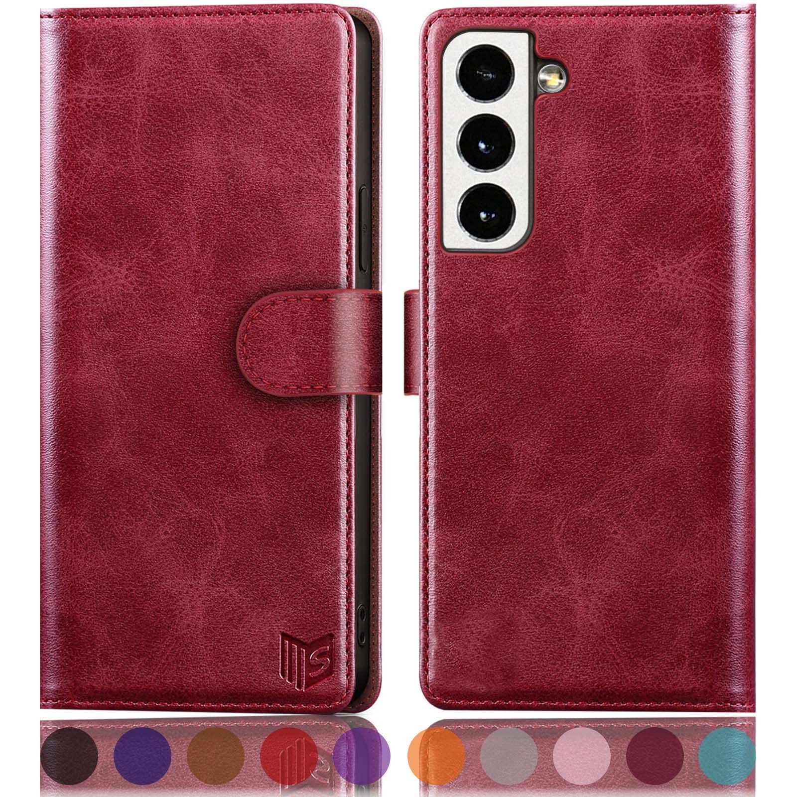 SUANPOT RFID Blocking Leather Wallet Case for Samsung Galaxy S22 - Flip Folio Book Cover with Credit Card Holder, Shockproof Protection for Women & Men (Red) | Perfect for Everyday Use, Travel & Business Meetings