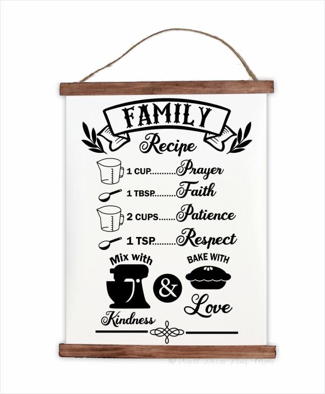 Family Recipe Hanging Canvas Art - Bake With Love Kitchen Wall Decor - Ready to Hang Scroll Art Prints - Kitchen Signs & Decorations - 23x30-Inch - Perfect for Farmhouse, Rustic, or Modern Kitchen Themes