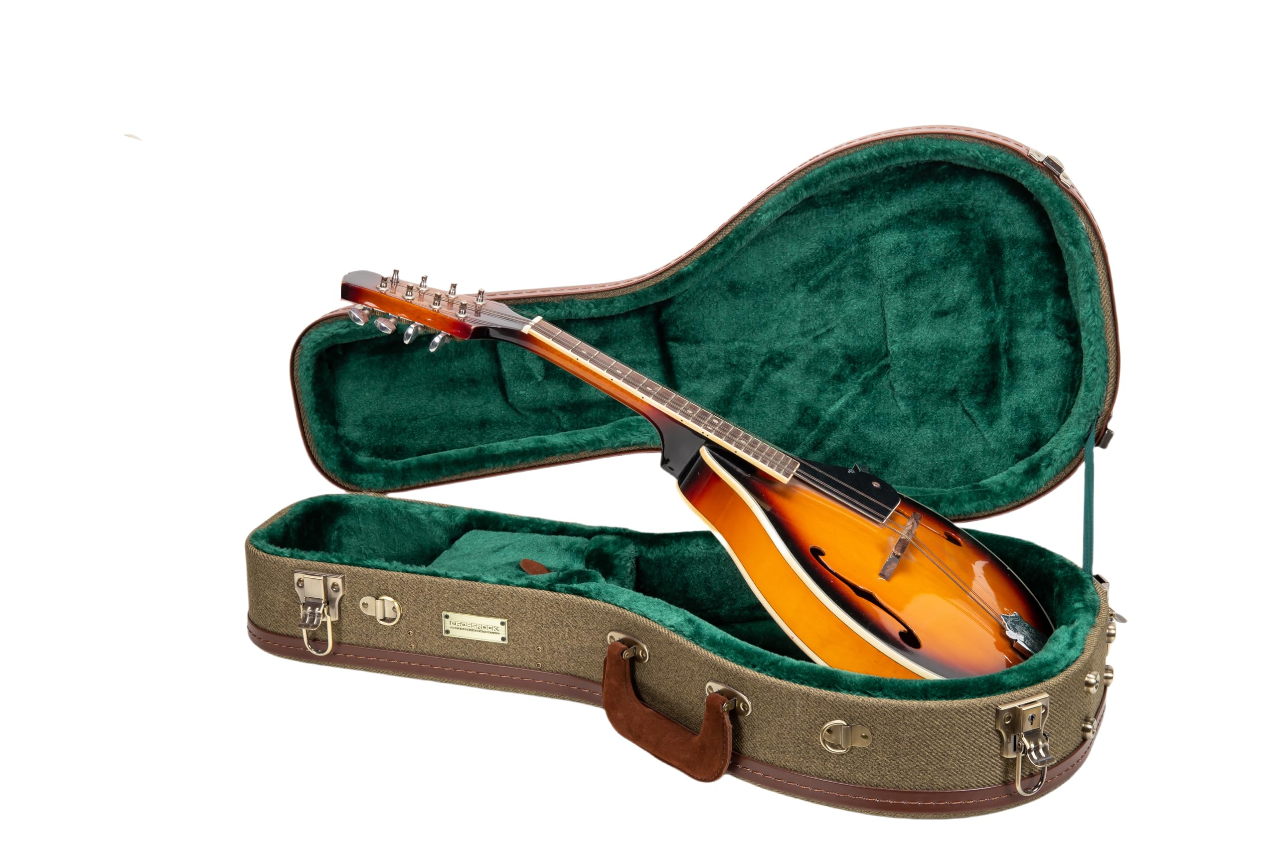 Crossrock Master Series A-Style Mandolin Case - Olive Green Tweed Exterior, Reinforced Wooden Shell with Leather Handle & Backpack Straps | Durable Protection for Travel & Storage | Perfect for Musicians, Performances & Outdoor Gigs
