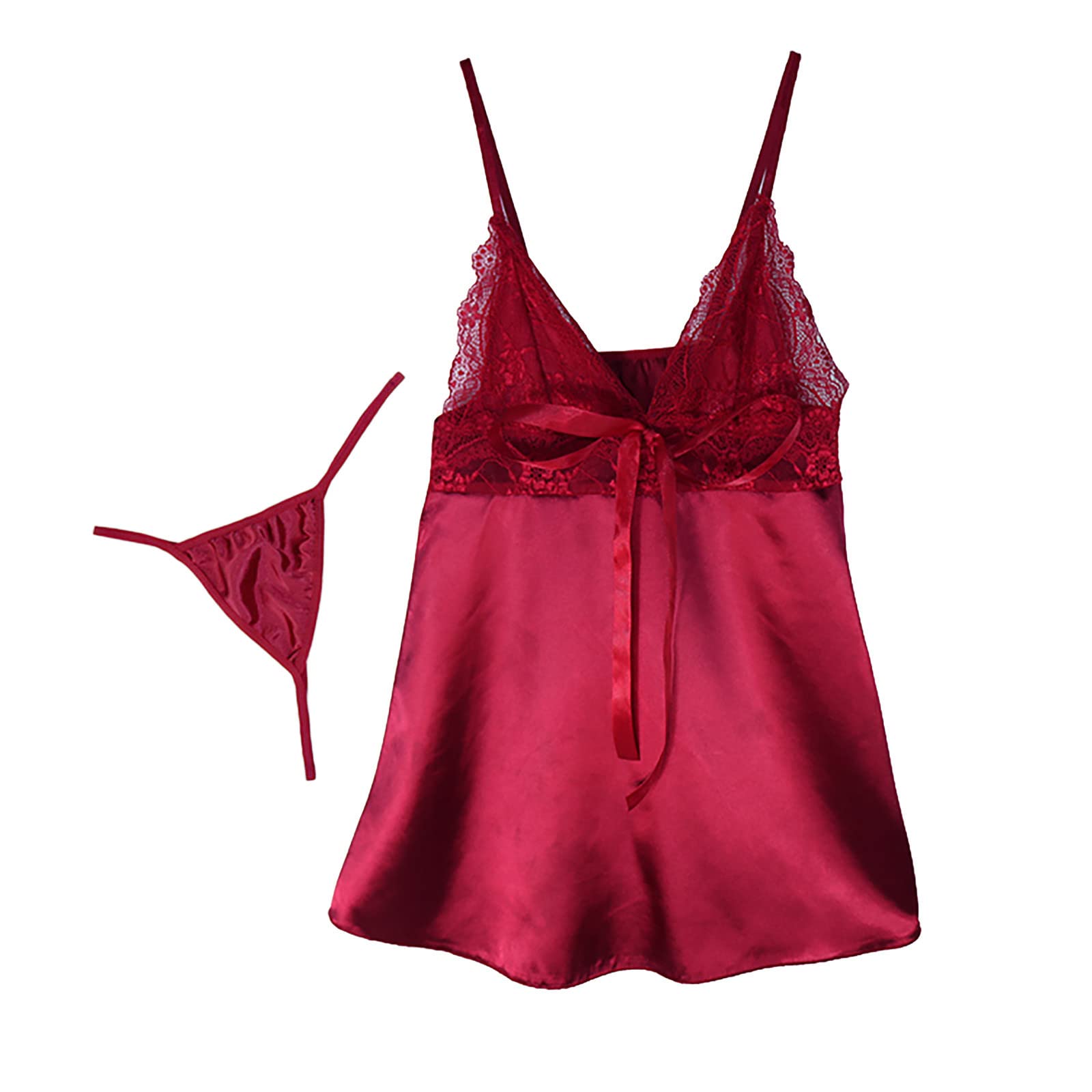 Sexy Satin Lace Chemise Nightgown for Women - V Neck Lingerie Sleepwear, Mini Teddy Night Dress, Plus Size Comfortable Nightgowns - Perfect for Valentine's Day, Honeymoon & Romantic Nights