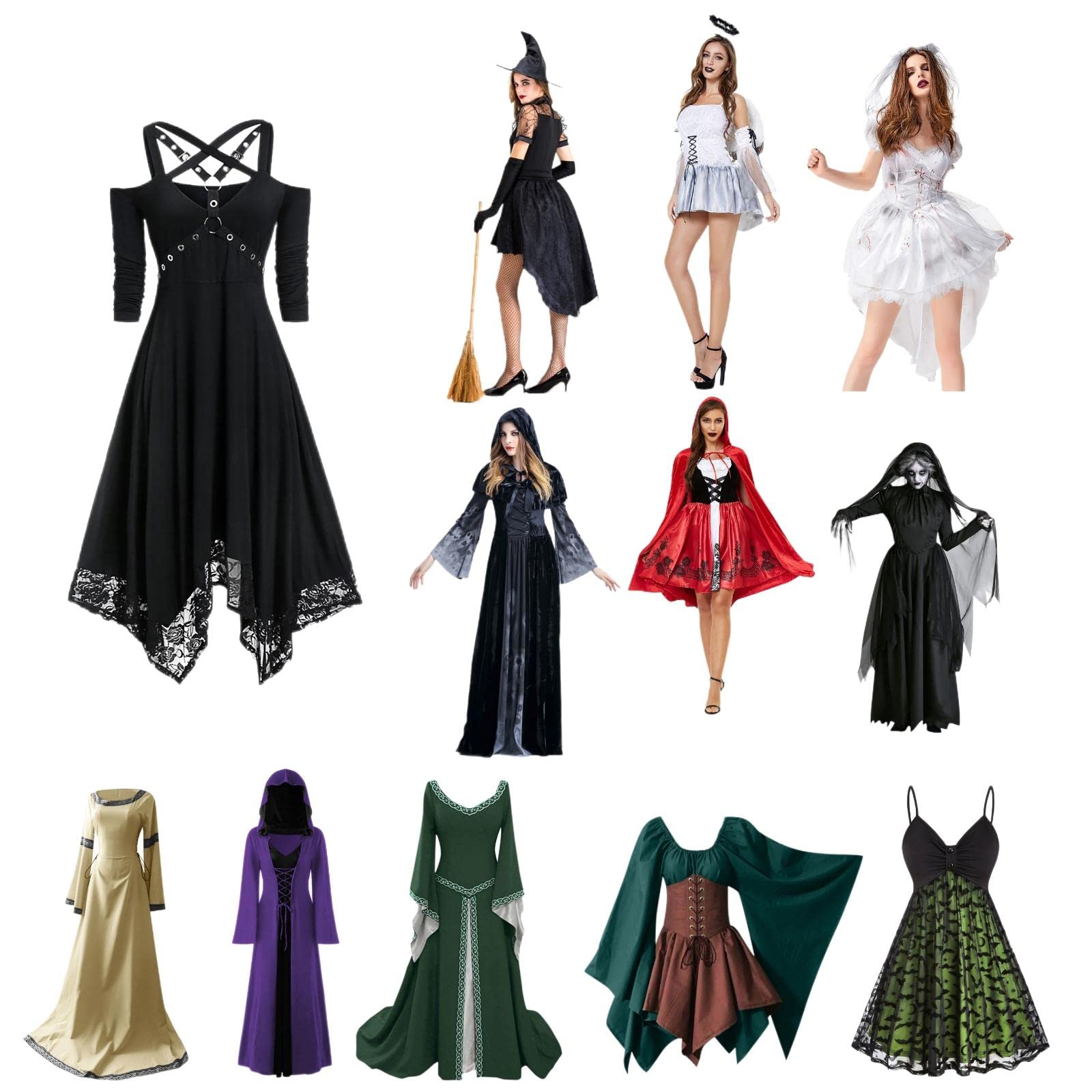 BFAFEN Women's Halloween Costume - Scary Plus Size Gothic Ghost Bride Dress for Cosplay, Punk Party & Formal Events | Perfect for Halloween Parties, Cosplay Events & Themed Gatherings