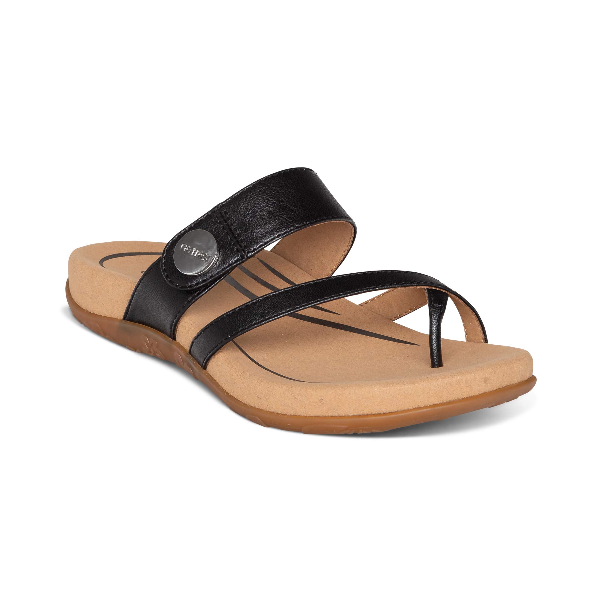 Aetrex Women's Izzy Memory Foam Orthopedic Slide Sandals - Adjustable Faux Leather Arch Support Sandals for Foot Pain Relief & Pressure Reduction | Perfect for Home, Office & Casual Wear