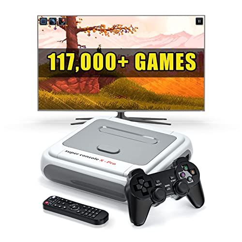 Kinhank Super Console X PRO - 256GB Retro Gaming System with 117,000+ Preloaded Games, 4K HD Output for TV, PS1/PSP/MAME Compatible - Includes 2 Wireless Controllers - Perfect for Family Game Nights & Retro Gaming Enthusiasts
