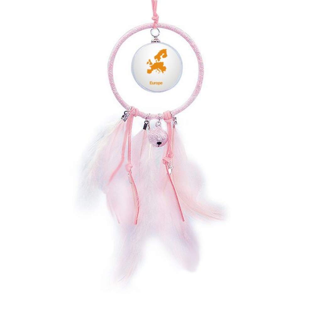 Yellow Europe Map Illustration Dream Catcher with Small Bells - Bohemian Bedroom Wall Decor for Girls Room, Nursery, Dorm & Home Aesthetic