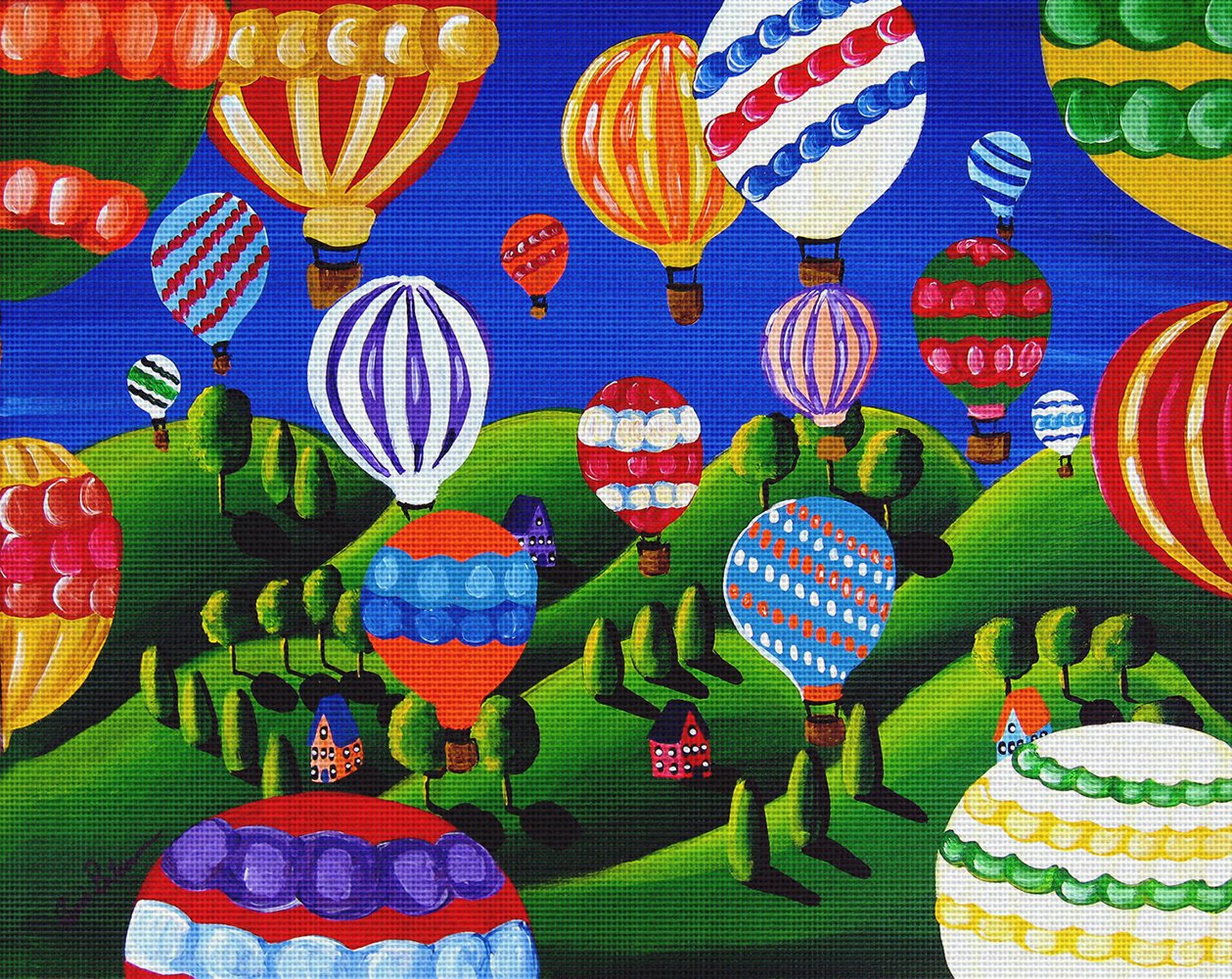 Renie Britenbucher Art Needlepoint Hot Air Balloons Kit - Complete Cross Stitch Embroidery Set with Pattern, Thread & Canvas - Perfect for DIY Home Decor & Craft Gifts