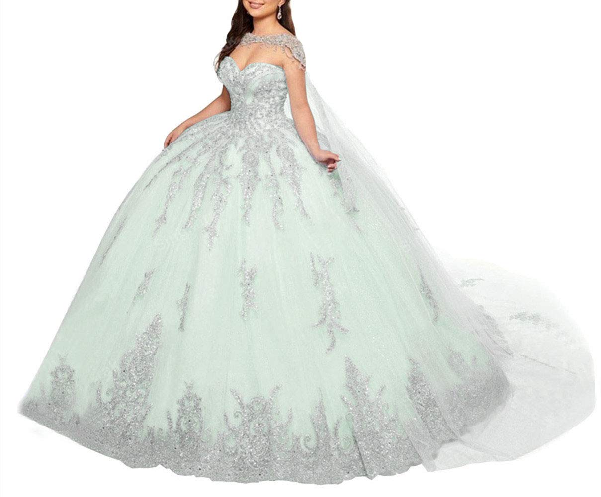 Emanni Women's Light Green Sweetheart Ball Gown - Tulle Crystal Beaded Quinceanera & Sweet 16 Princess Dress for Prom, Homecoming, and Formal Events
