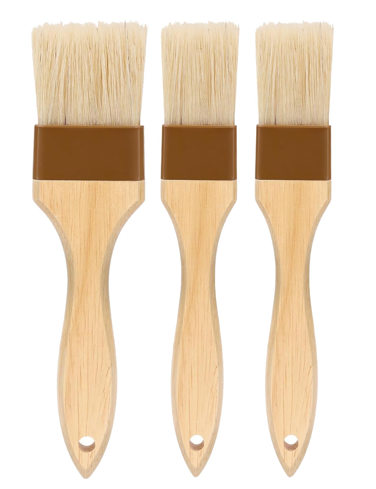 Natural Bristle Pastry Brush Set - 3 Pack for Baking, BBQ & Cooking - Wooden Handle Oil & Sauce Brush - Durable Kitchen Utensil