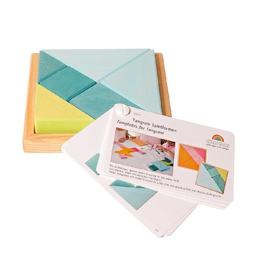 Grimm's Wooden Tangram Puzzle Set with 7 Pieces & Templates - Educational Brain Teaser for Kids & Adults - Perfect for Home, Classroom, and Travel Learning Activities
