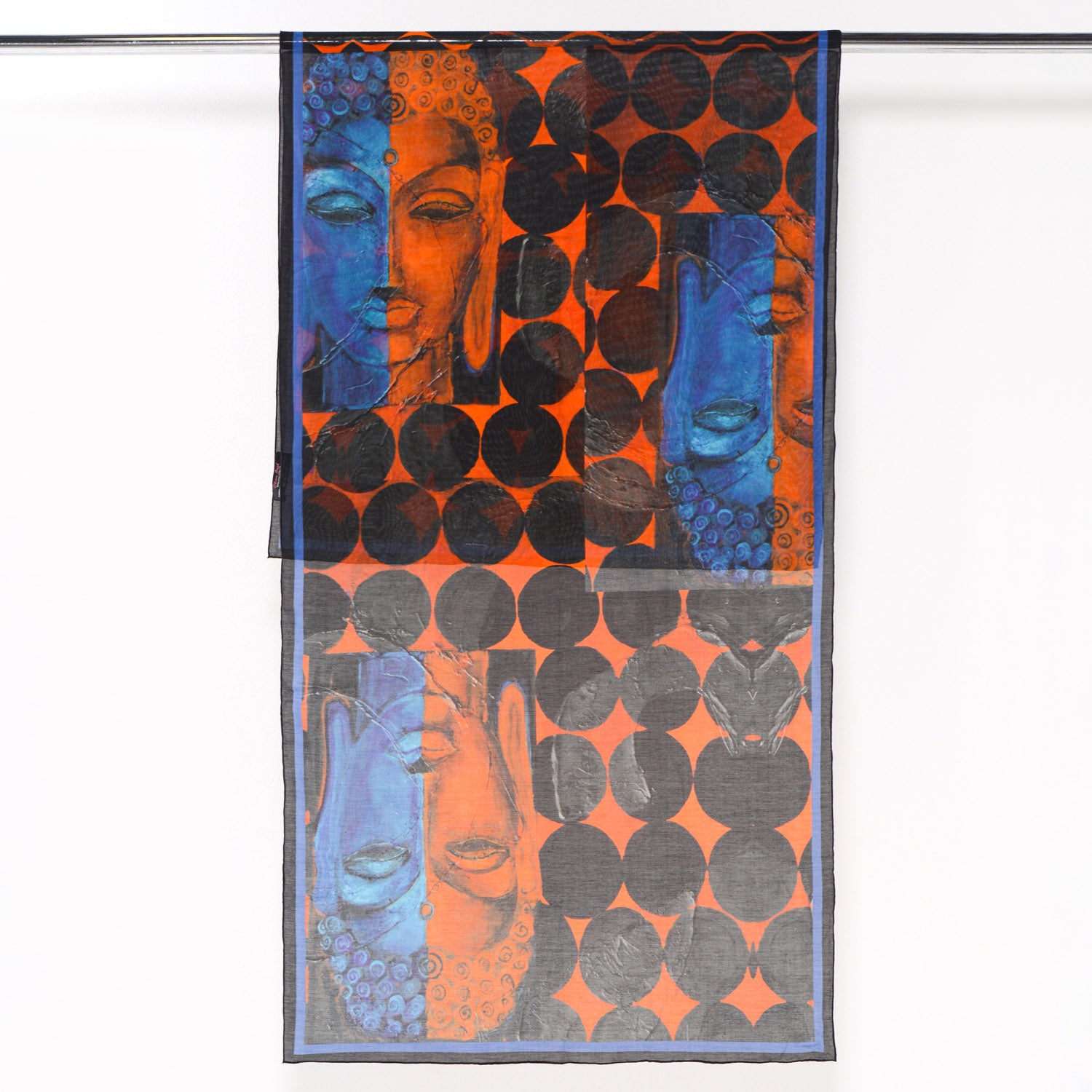 Authentic Indian Buddha Print Long Silk Cotton Scarf - Elegant Shawl for Women, Meditation, Yoga & Boho Fashion Accessory