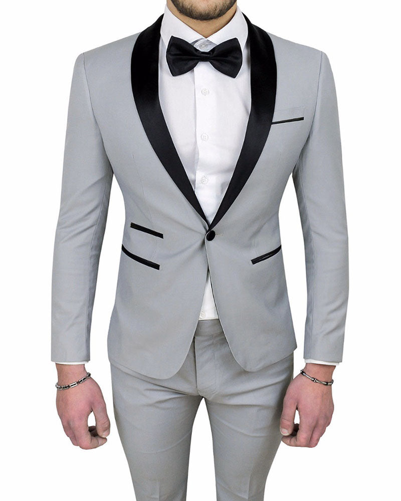 Men's Slim Fit Grey Tuxedo Suit 2-Piece Set for Wedding & Prom | Formal Jacket & Pants | Perfect for Grooms, Graduation & Black Tie Events