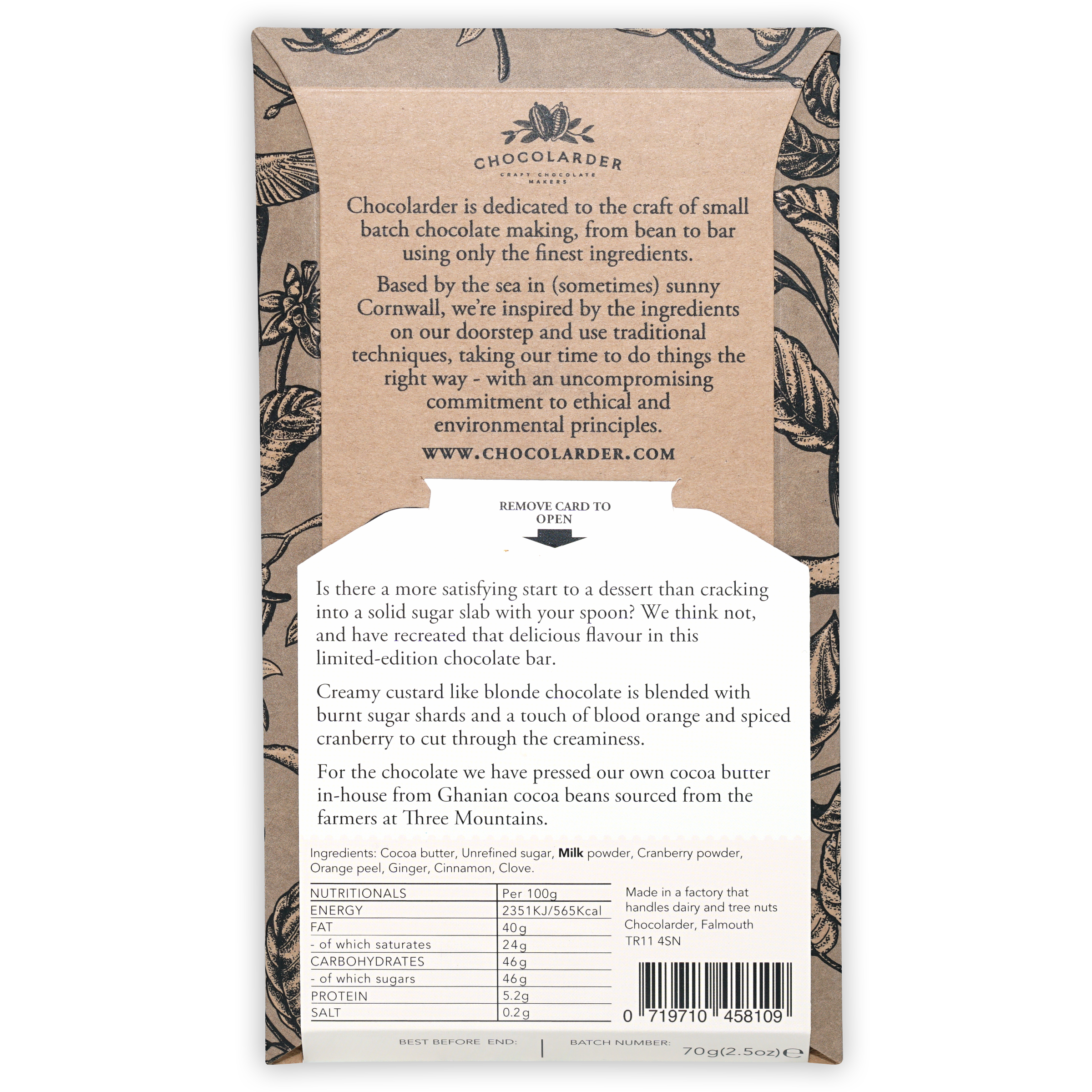 Chocolarder Crème Brulee with Cranberry Orange Chocolate Bar - Limited Edition Gourmet Dessert for Holidays & Gifting