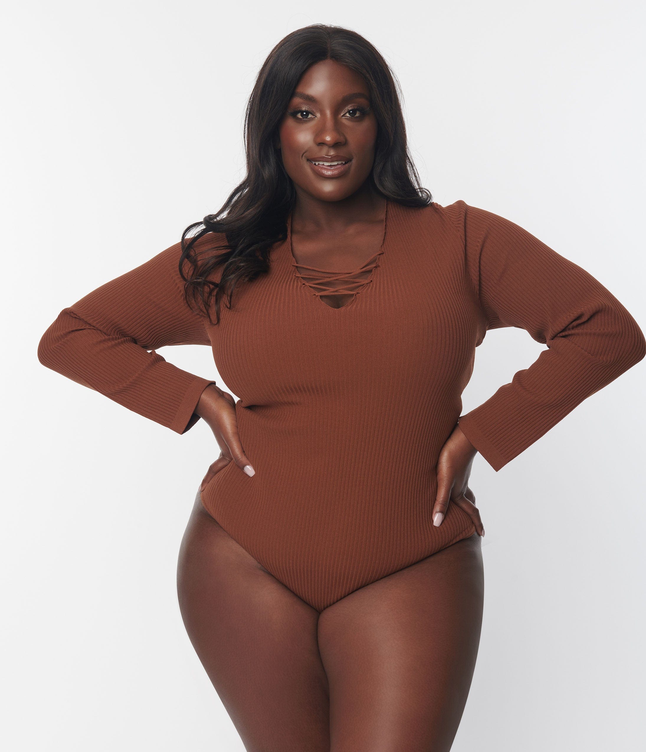 Stylish Brick Ribbed Sweater Bodysuit for Women - Cozy Winter Outfit, Perfect for Casual Wear & Layering