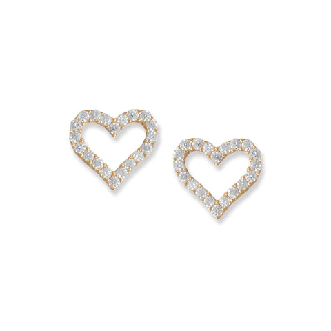 14K Gold Plated CZ Heart Stud Earrings for Women - Elegant Cubic Zirconia Jewelry Gift for Valentine's Day, Anniversary & Special Occasions