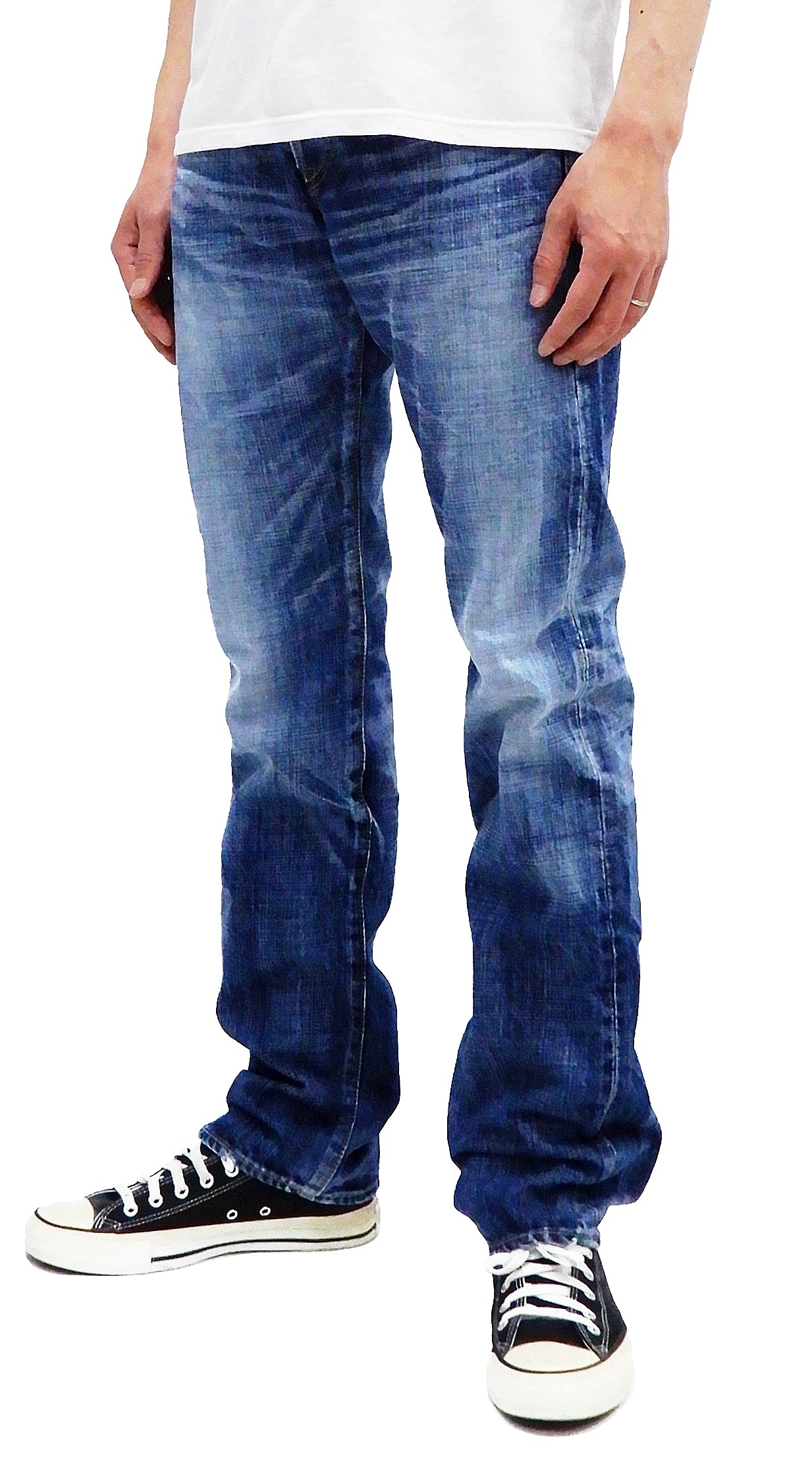 Eternal Faded Men's Slim Fit Straight Leg Jeans - Low Rise Button Fly Japanese Denim 52291 in Light Indigo | Perfect for Casual Wear, Street Style & Everyday Outfits