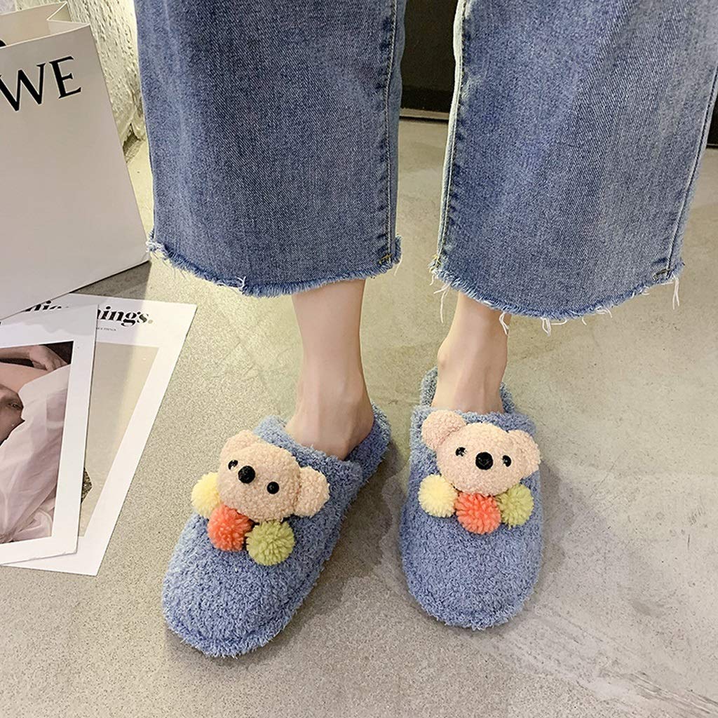Warm Winter Women's Faux Fur Slippers - Cozy Indoor/Outdoor Closed Toe House Shoes with Non-Slip Sole (Blue, Size 36) - Perfect for Home, Office, and Relaxation