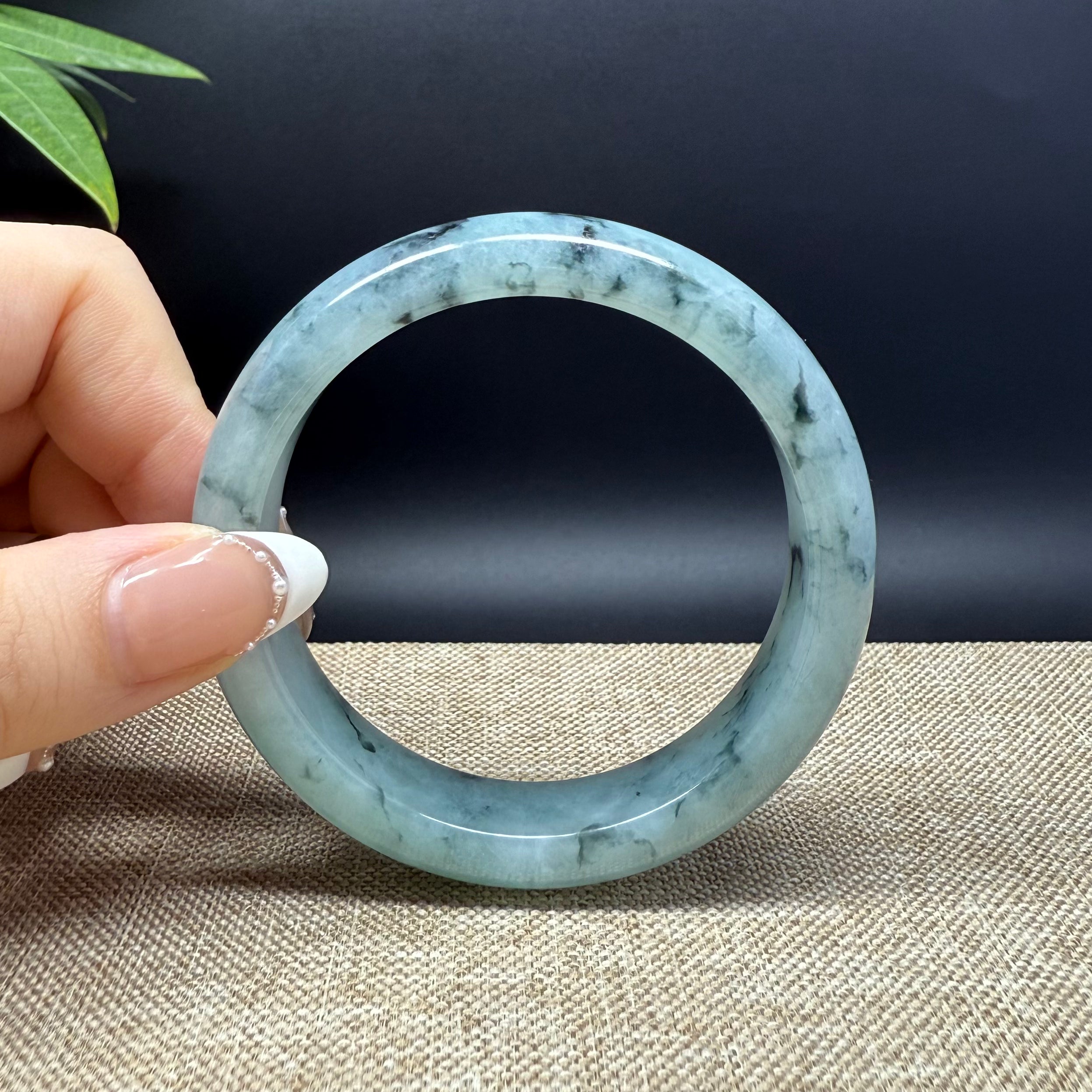 Authentic Burmese Green Jadeite Bangle Bracelet - 57.7mm Handmade Natural Jade Jewelry for Women, Luxury Gift for Mother's Day & Special Occasions