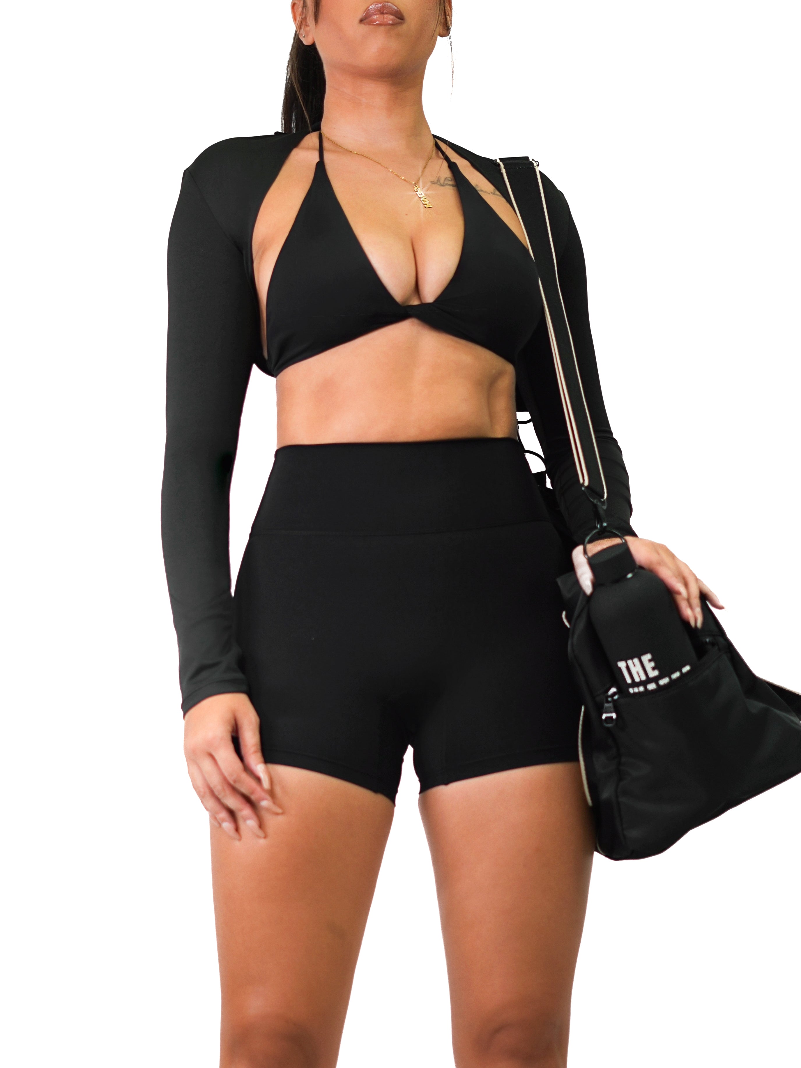 Black Athletic Bolero Long Sleeve Top - Breathable Workout Shirt for Yoga, Running & Gym - Women's Fitness Apparel