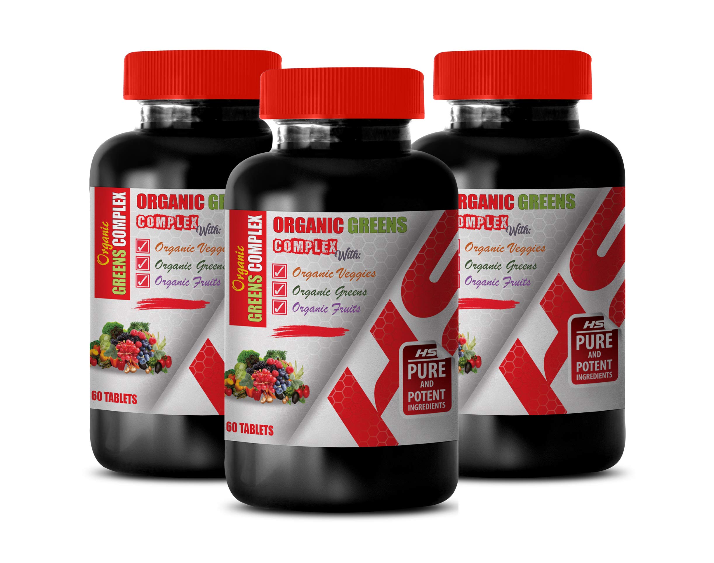Organic Antioxidant Supplement - Plant-Based Greens Complex with Veggies, Fruits & Garlic | 180 Vegan Tablets (3 Bottles) | Immune Support & Detox for Daily Wellness