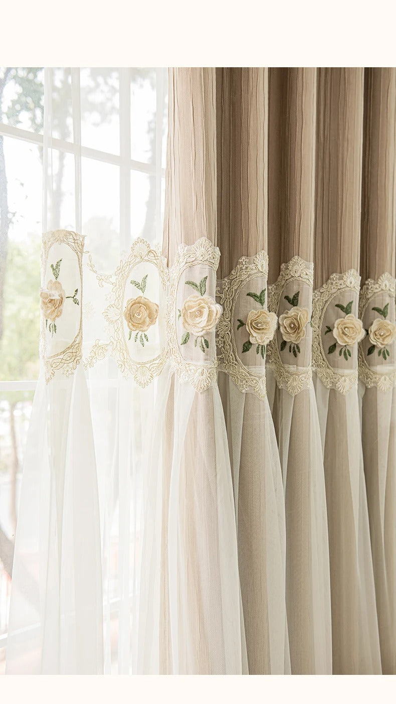Elegant Mila Luxury Bottom Veil Style Sheer Blackout Curtains in Tan - Perfect for Bedroom, Living Room & Home Theater Light Blocking