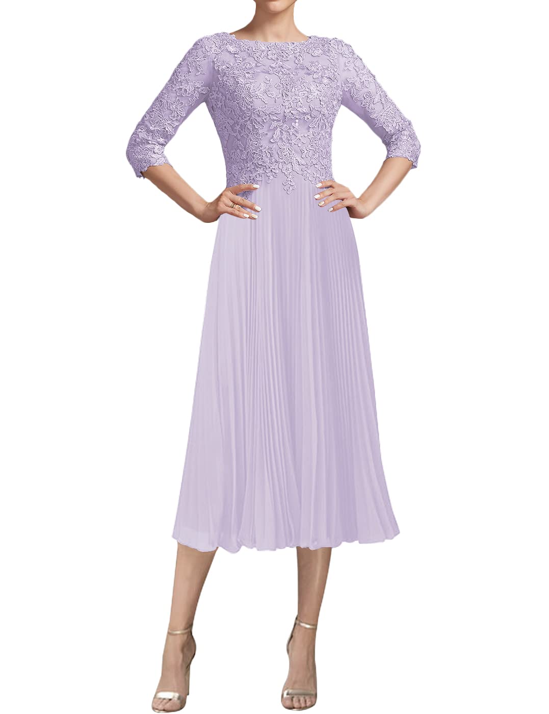 Elegant Tea-Length Lace Mother of the Bride Dress - Chiffon Formal Evening Gown for Wedding Guest - Perfect for Spring Weddings, Cocktail Parties & Special Occasions