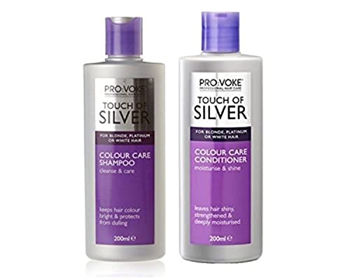Provoke Touch of Silver Shampoo & Conditioner Set - 200ml Each for Blonde & Gray Hair - Neutralizes Brassiness & Enhances Shine - Perfect for Color-Treated Hair at Home Salon Care