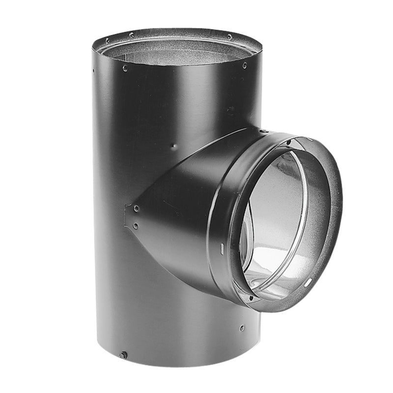 DuraVent DVL 6-Inch Double Wall Black Stove Pipe Tee with Clean Out Cap - High Temperature Venting for Wood Stove, Fireplace & Pellet Stove Installation