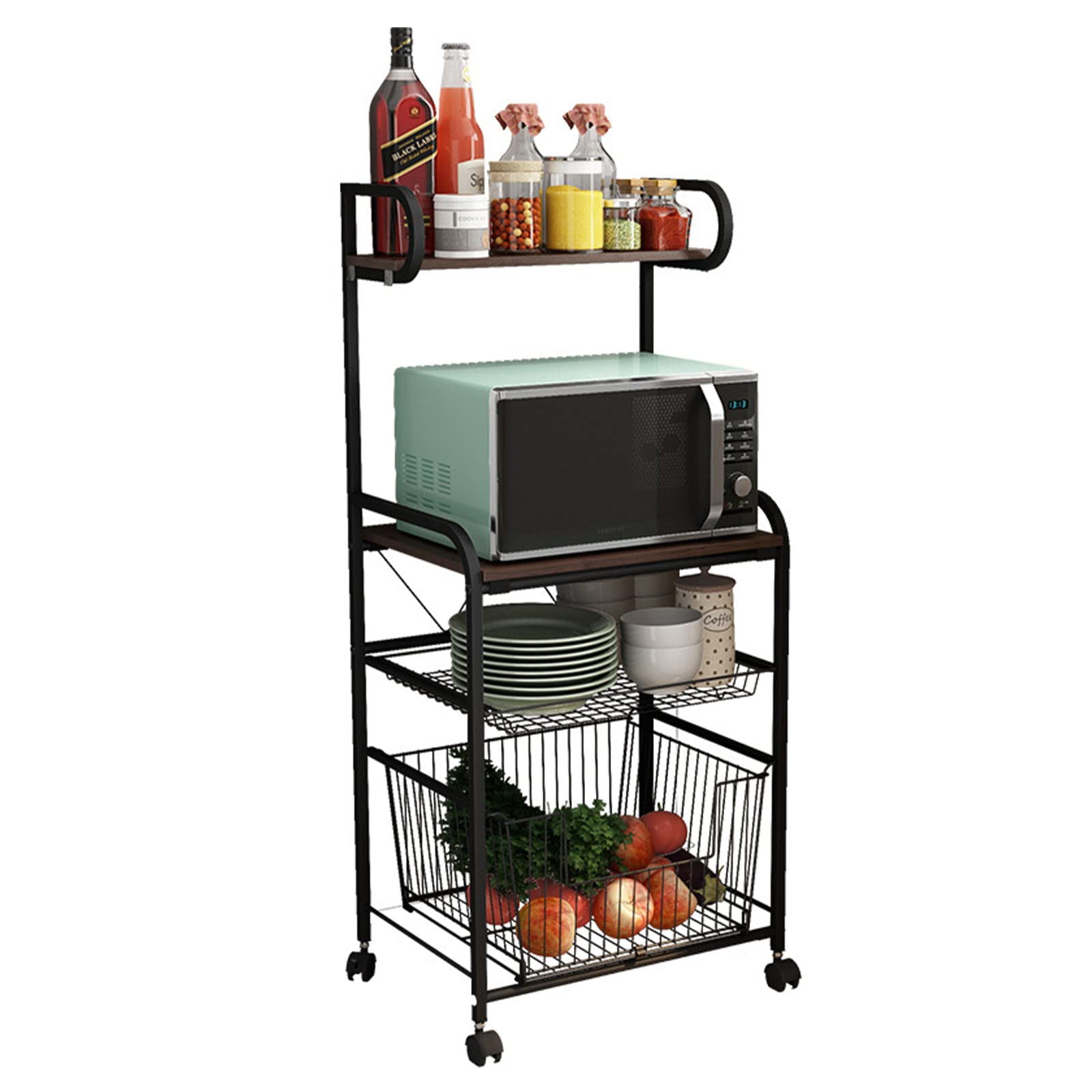 4-Tier Adjustable Kitchen Baker's Rack with Wheels - Microwave Stand, Utility Storage Shelf & Kitchen Organizer - Perfect for Small Kitchens, Pantry Storage & Baking Station Setup