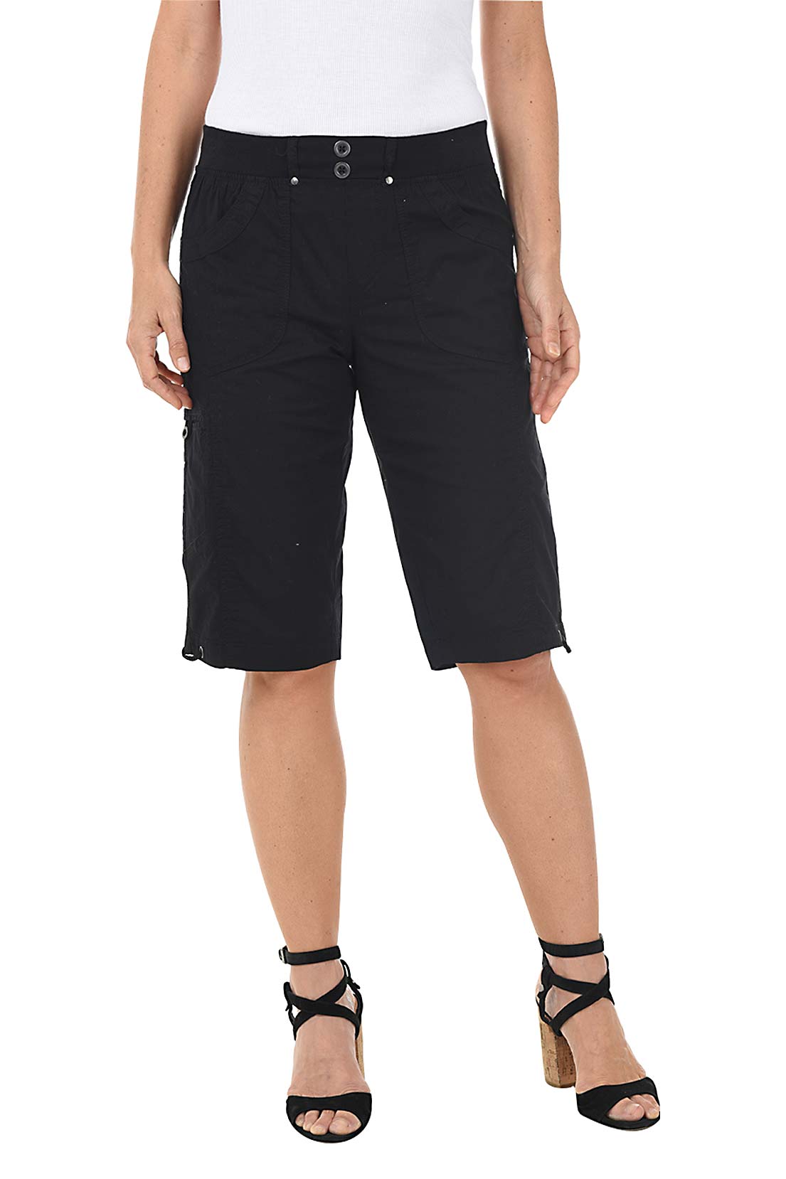 Vanessa Women's Pull On Grommet Skimmer Pants - Comfortable Elastic Waist Casual Trousers for Work, Office & Everyday Wear