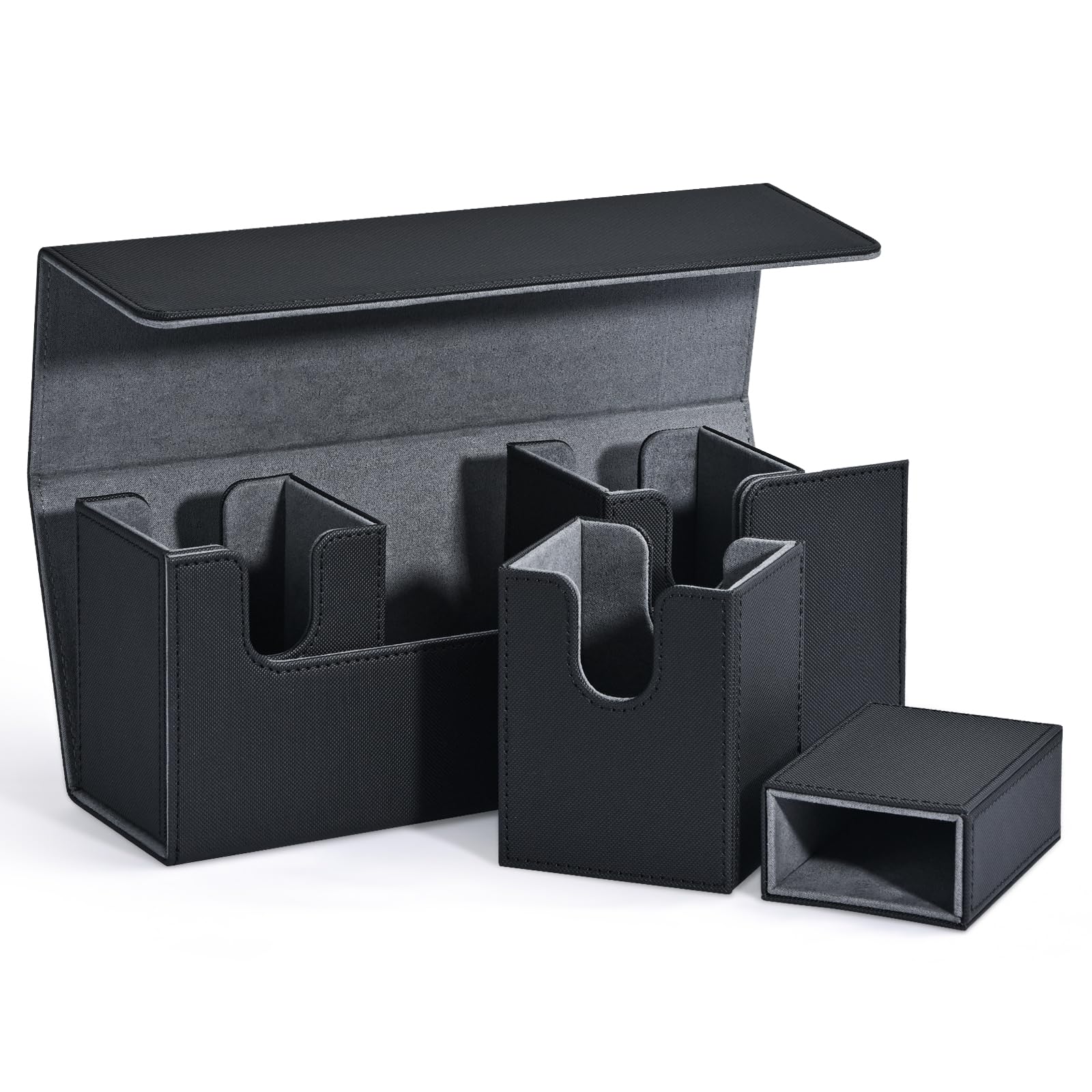 MTG Deck Box with Dice Tray - 4-in-1 Storage Case Holds 600+ Unsleeved Cards | Strong Magnetic Organizer for Yugioh, TCG & Sports Cards (Black) | Perfect for Game Nights, Tournaments & Card Collectors