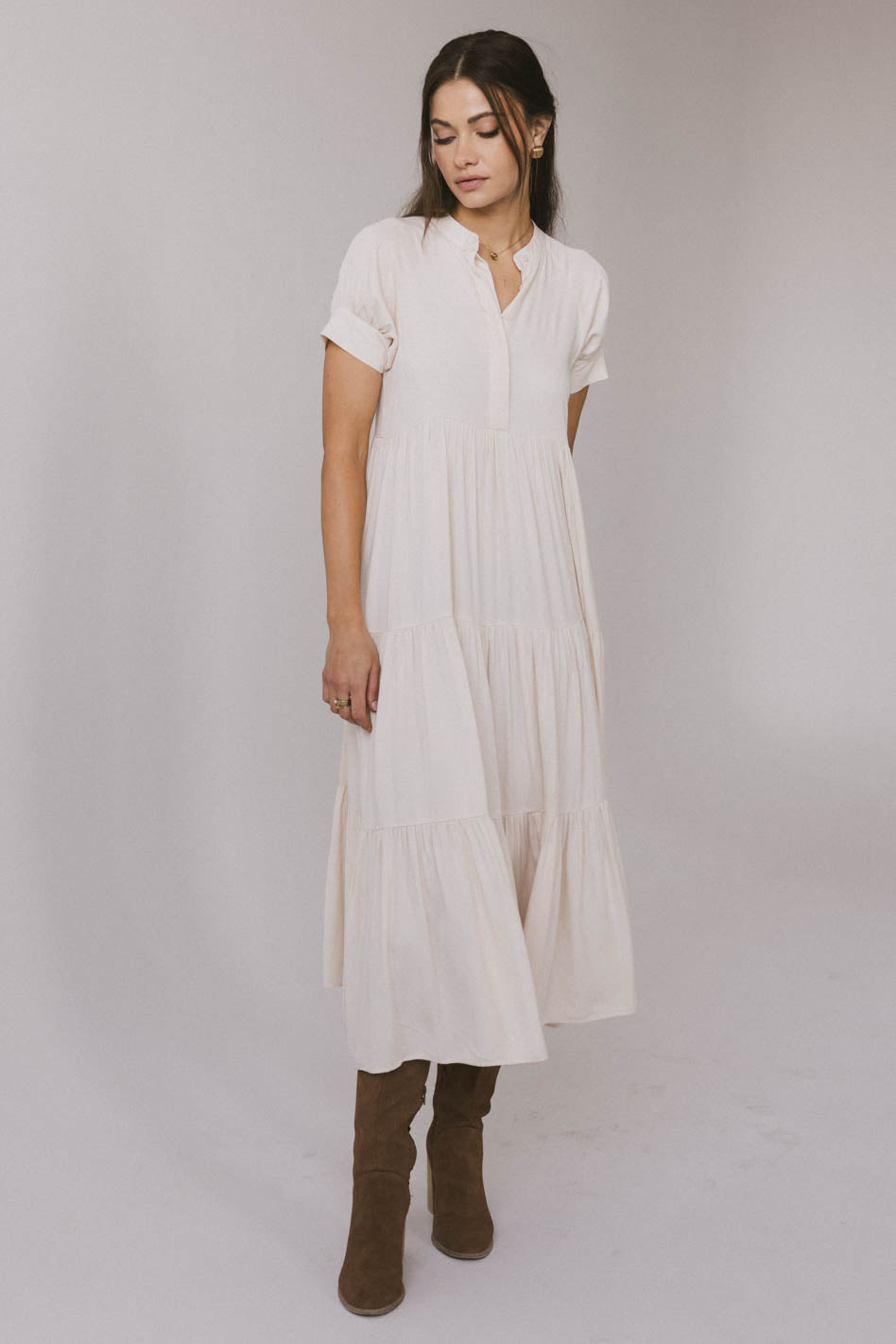 Amanda Tiered Dress in Cream - Elegant Women's Summer Maxi Dress for Beach, Wedding & Party | Final Sale