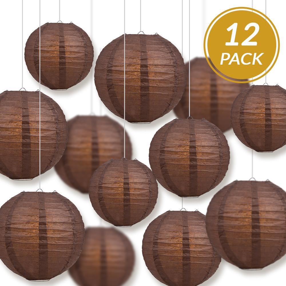 12-Piece Brown Paper Lantern Set for Wedding & Party Decorations - 12/10/8 Inch Chinese Hanging Lanterns - Perfect for Home, Garden, and Festival Decor