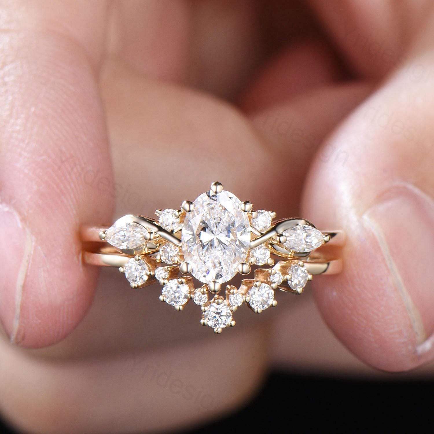 1 Carat VVS D Oval Lab Grown Diamond Engagement Ring Set with IGI Certificate - Unique Twisted Bridal Ring for Women - Perfect for Proposals, Weddings & Anniversary Gifts