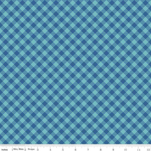 Lori Holt Bee in My Bonnet Cozy Christmas Fabric - Blue Gingham Cotton Material for Quilting, Sewing & Holiday DIY Crafts | Perfect for Christmas Decorations, Table Runners & Gift Wrapping
