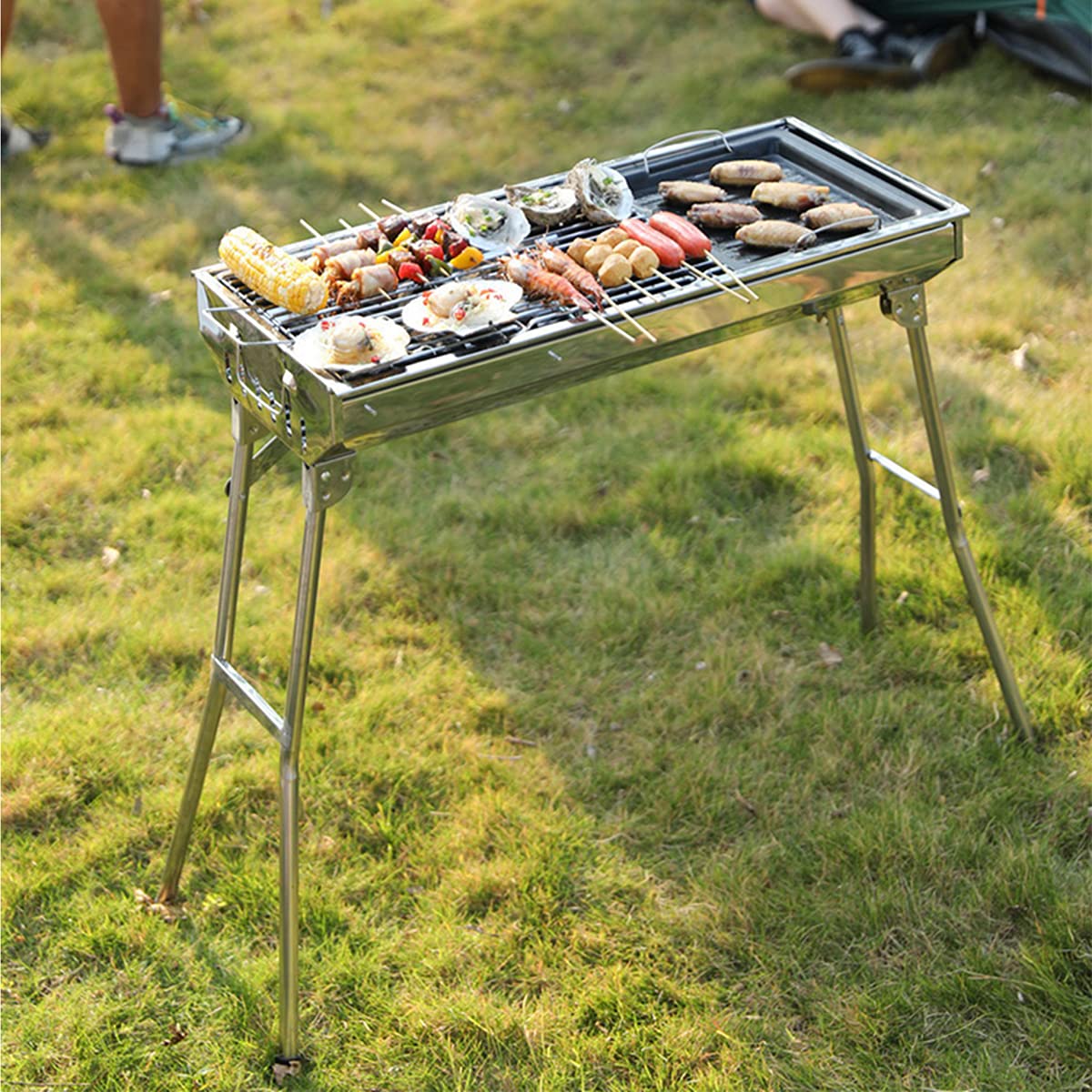 Portable Stainless Steel Charcoal Grill - Large Folding BBQ for Camping, Travel & Outdoor Cooking | Perfect for Backyard, Picnics & Tailgating